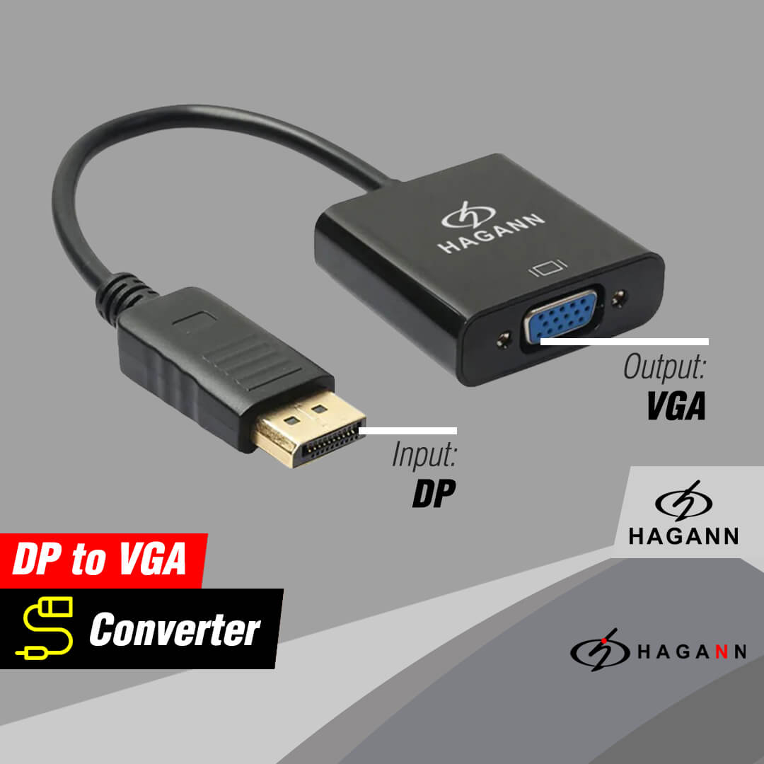 HAGANN CON-CC07 Converter Display Port to VGA | Kabel DP ke VGA | Adapter Konverter Konektor – Garansi 1 Tahun