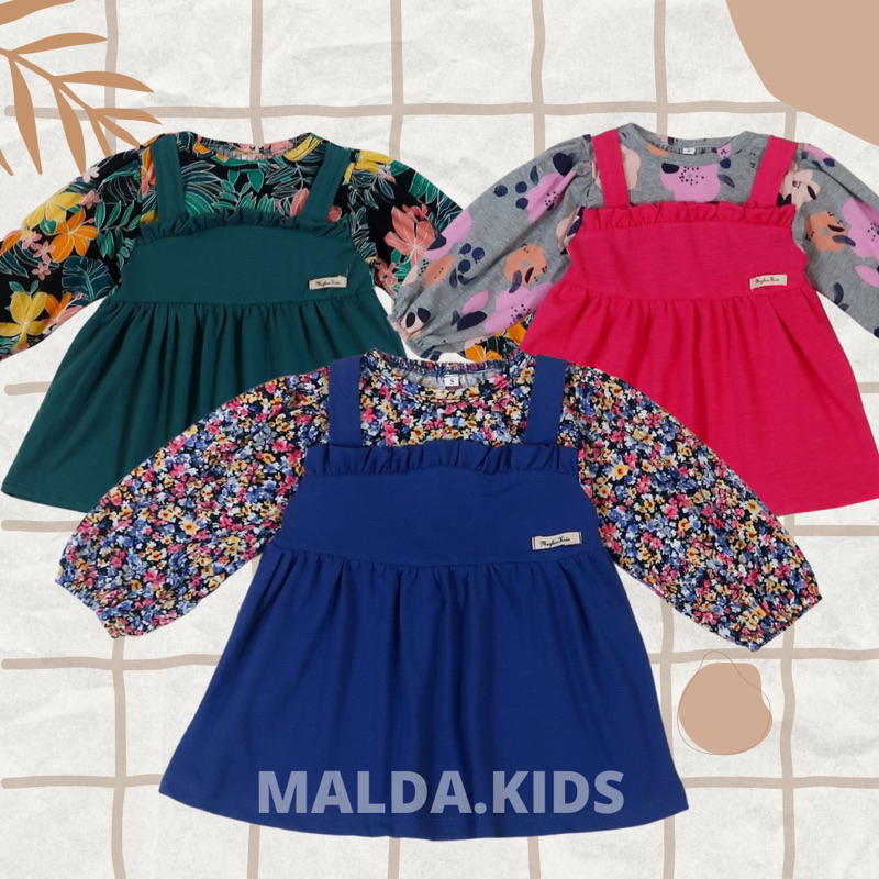 1-5th Blouse Dress Keyra Atasan rompi motif anak perempuan kaos lengan panjang tunik bunga bunga ren