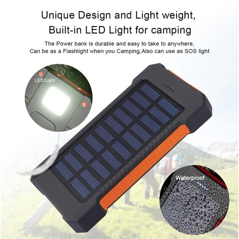 DETENG Power Bank Solar Power LED Light USB 20000mAh - PS-P401 - Black