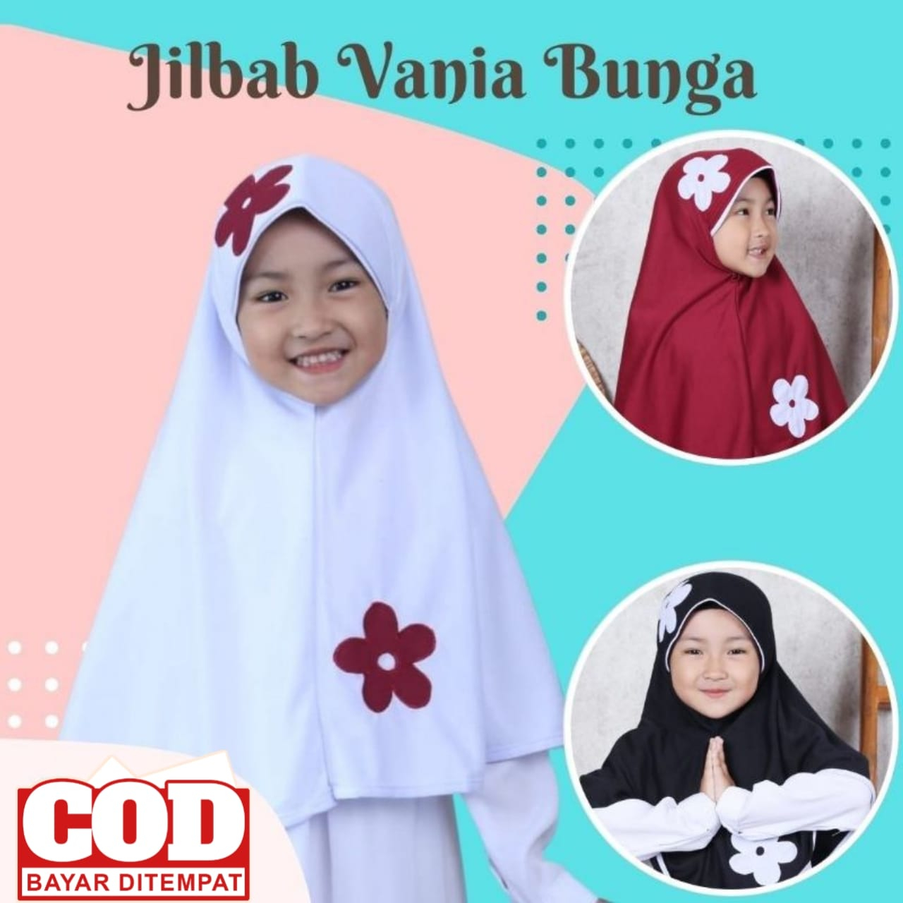 Jilbab Sekolah Anak/ Jilbab instan Anak Model Vania Bunga