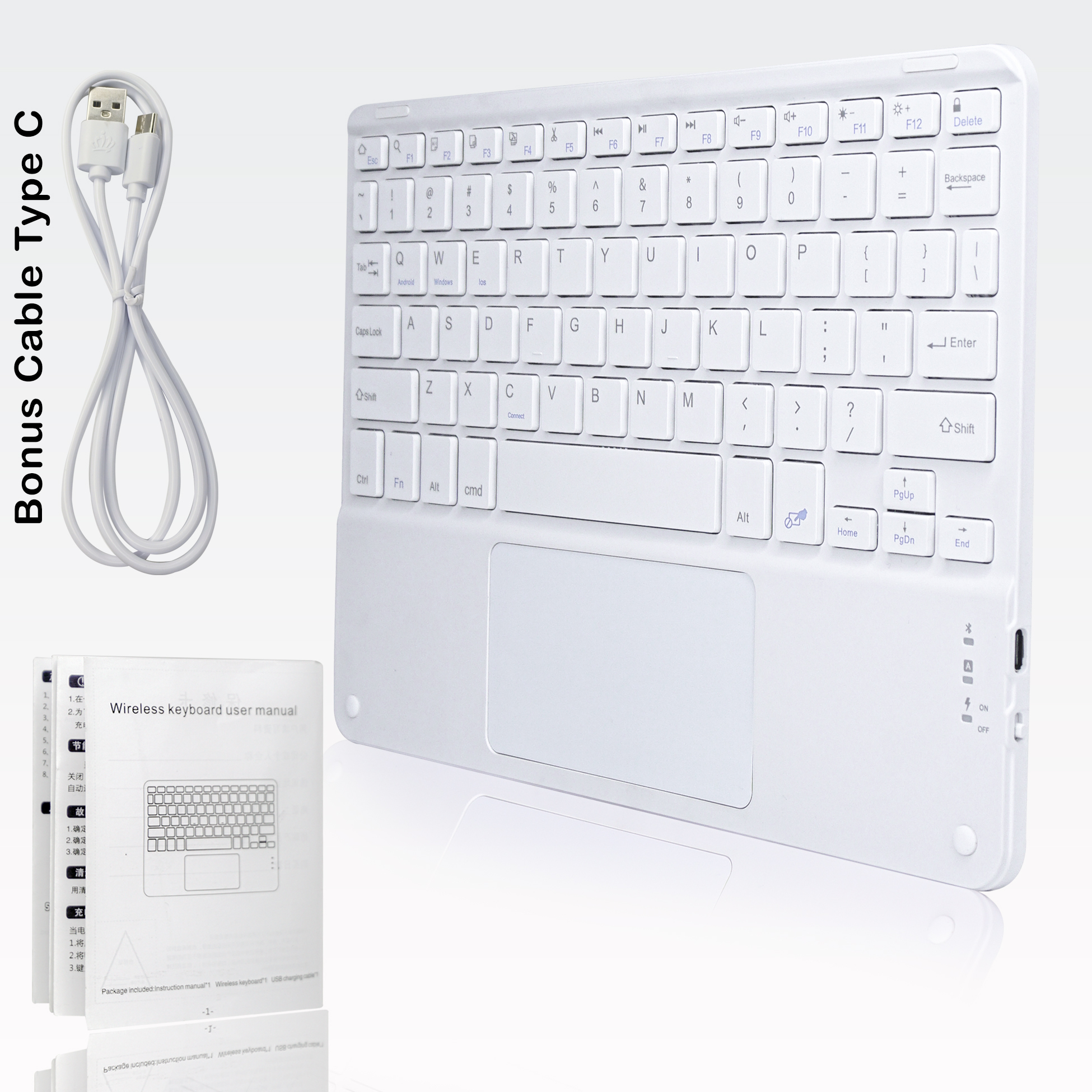 Keyboard Bluetooth 10 inch Wireless Trackpad Lightweight Portable For Samsung Xiaomi ONESOS Untuk Semua Tipe Handphone , Tablet , Komputer (Android ,Windows,IOS)