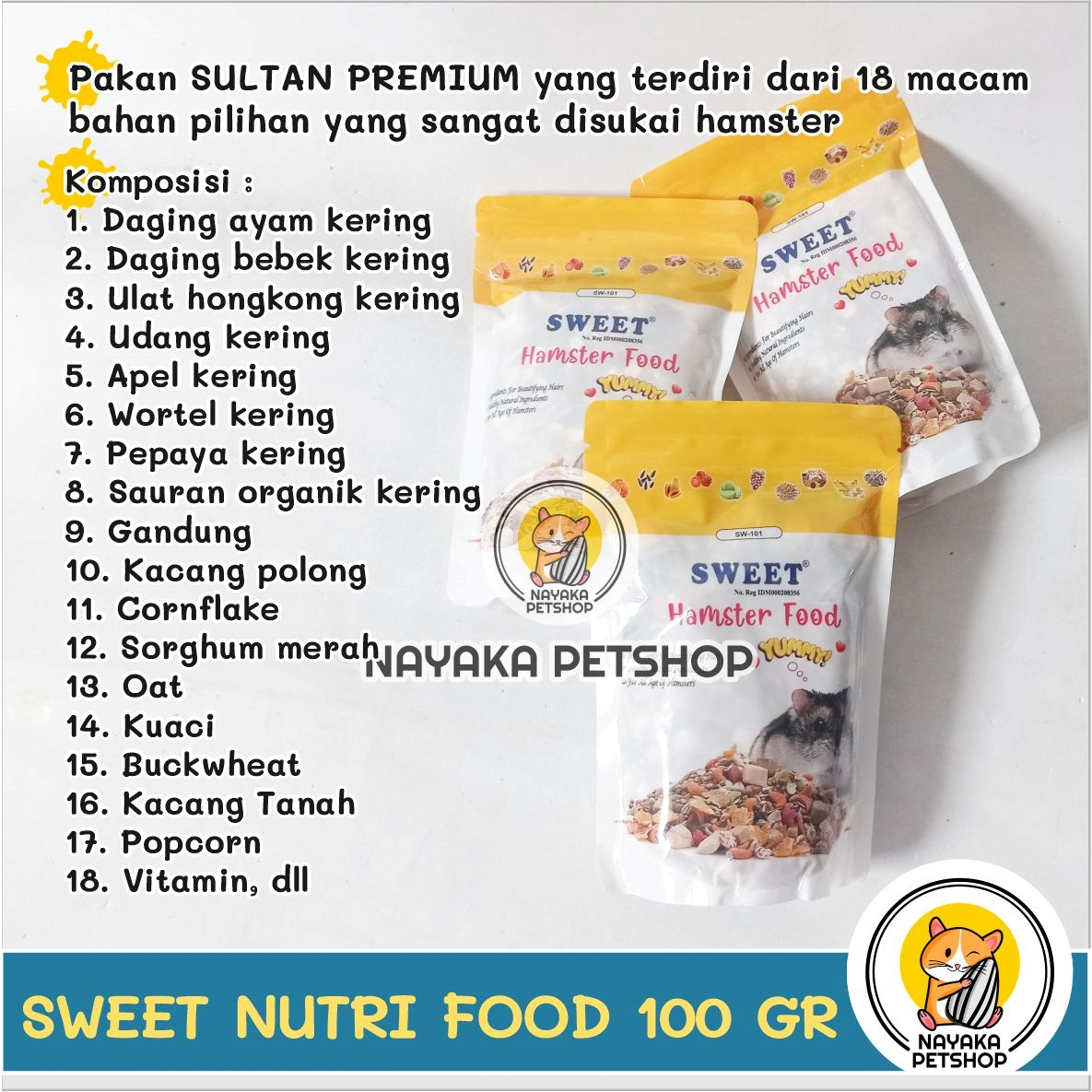 Sweet Nutri Hamster Food 150 gr Pakan Premium Hamsfood Hamfood Nutritious Makanan Racikan Mix