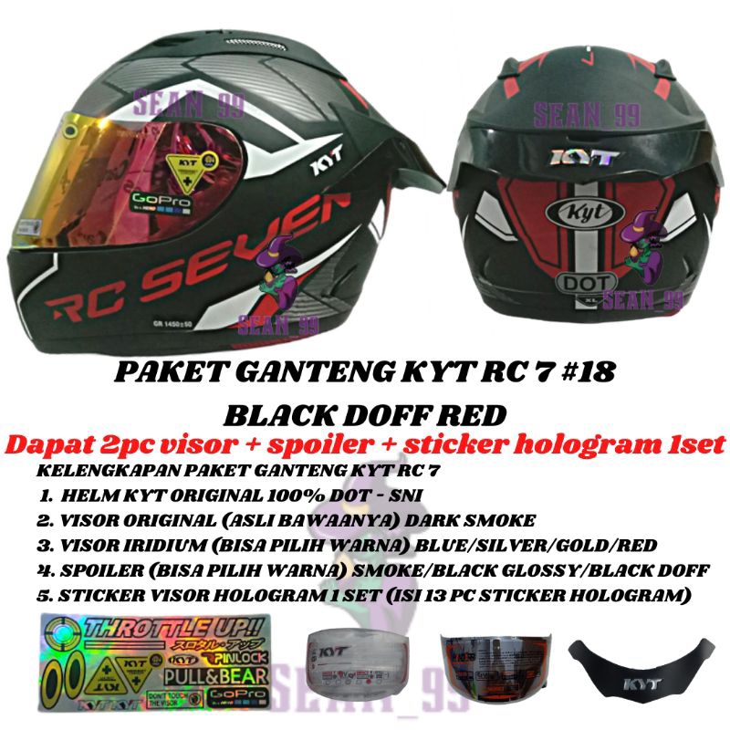 HELM KYT RC7 | RC SEVEN #18 BLACK DOFF RED FULL FACE ORIGINAL SNI DOT ( PAKET GANTENG KYT RC7 )