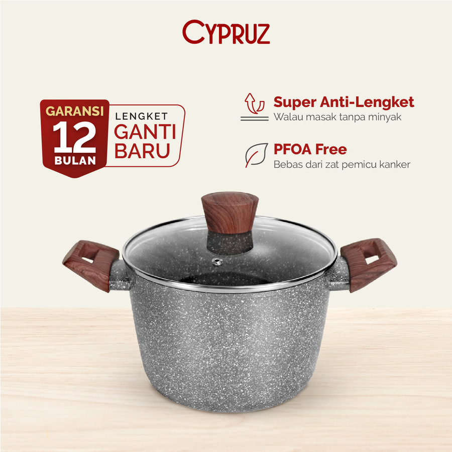Cypruz Grey Marble High Casserole Pan Panci Pot Tinggi 20cm 24cm