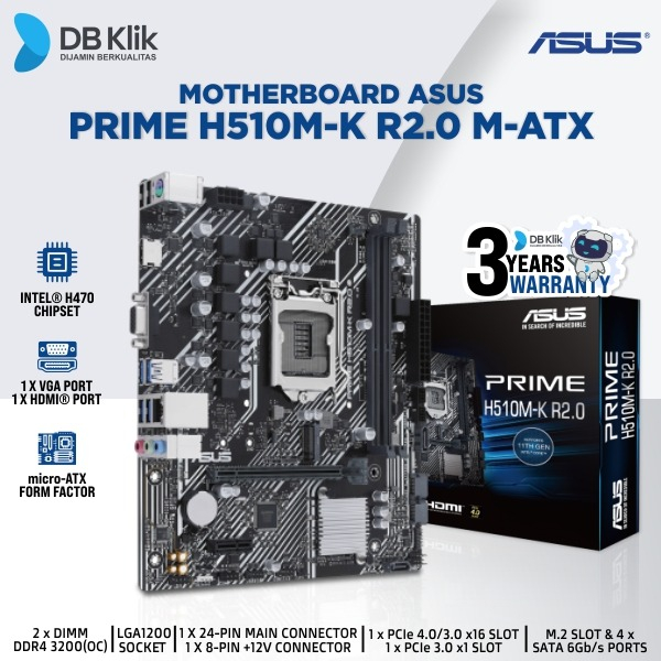 Motherboard Asus Prime H510M-K R2.0 m-Atx Lga1200 Hdmi Vga - H510MK R2