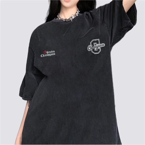 XIAOZHAINV Korean Style Mawar Merah Pattern Washed Printing Kaos Wanita A0222/Atasan Wanita Terbaru