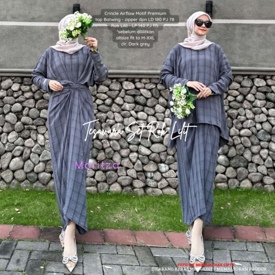 TSAVARA SETELAN / 30.5 / BAHAN CRINKLE AIRFLOW / TOP BATWING ALLSIZE JUMBO / FIT M-XXL / MARITZA