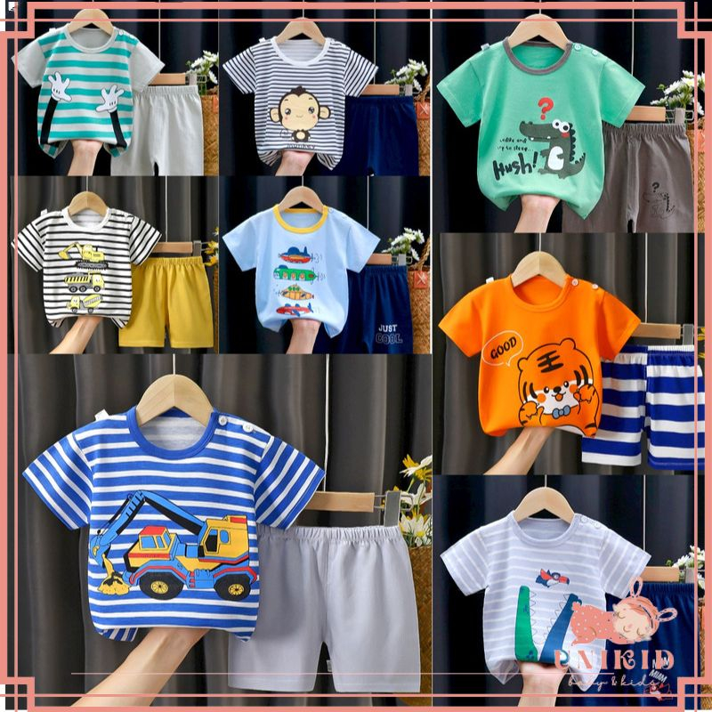 UNIKID SETELAN ANAK 0-3 TAHUN SETELAN BAYI PIYAMA BAYI BAJU PENDEK DAN CELANA PENDEK