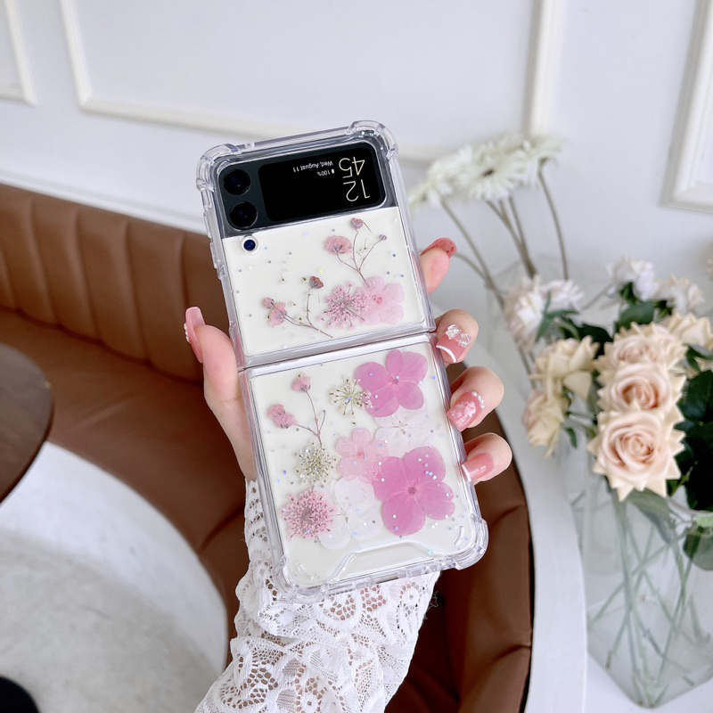 Dried Flower Glitter Case Z Flip 5 Z Fold 5 Zfold 4 Zflip 4 3 Zfold 2 Zflip3 Zflip2 Z Flip Fold  Zflip5 Zfold5 Oppo Find N2 Casing