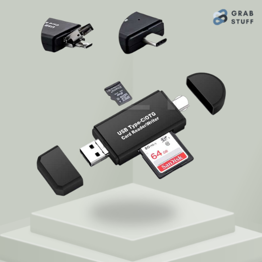 Card Reader OTG USB 3 in 1 Type C + USB Type A + Micro USB / Pembaca Memori Memory Card Kartu Micro SD Plug and Play OTG Sd Card Micro USB untuk Laptop PC Smartphone Hp Tablet MCB /Mini Converter Sd Card Reader Transfer dengan 3 Buah Kepala Plug Murah