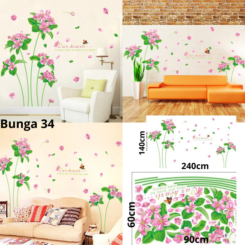 WALL STICKER STIKER SETIKER SETICKER DINDING BUNGA WALLSTICKER WALLSTIKER DINDING TEMPELAN POT BUNGA SAKURA PINK PEONY RUMPUT TERATAI MERAK DEKORASI TEMBOK DECOR DEKOR RUMAH RUANG TAMU MAKAN KELUARGA WALSTICKER WALSTIKER WALLPAPER WALPAPER BUNGA IMLEK