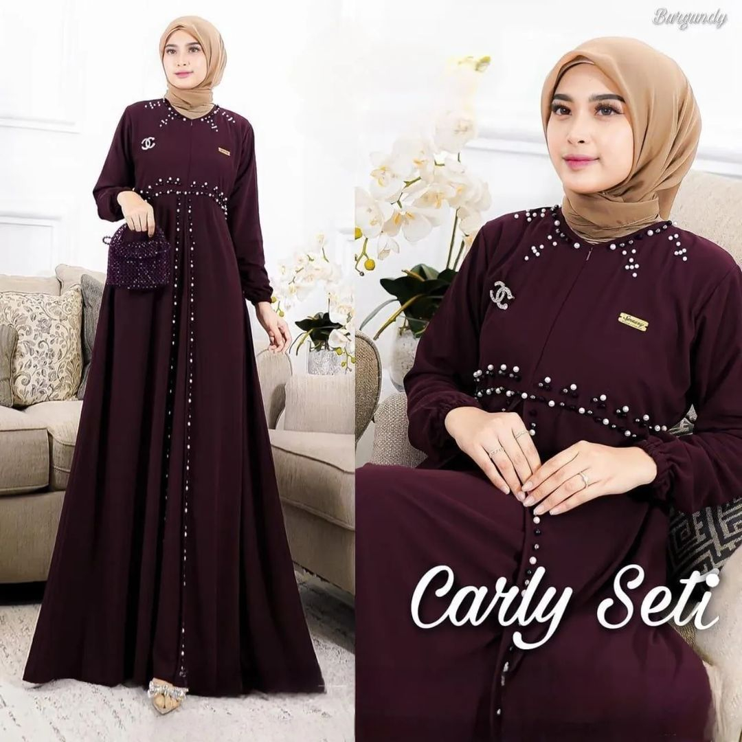 Baju Wanita Terbaru Carly Seti Maxy Mix Aksen Mutiara Payet Gamis ceruty / Busana muslim / Pakaian wanita kondangan 2023