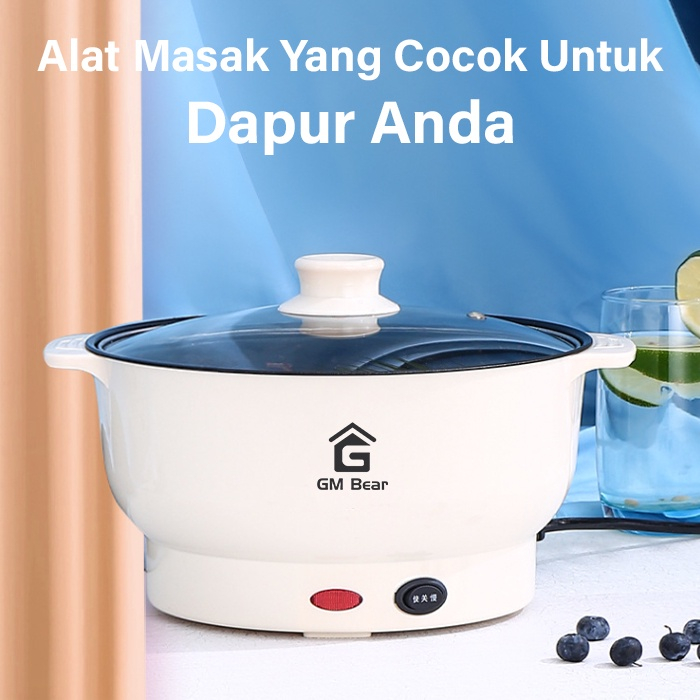 GM BEAR PANCI LISTRIK PLUS KUKUSAN STAINLESS SERBAGUNA  2in1 1225 ELEKTRIC COOKING POT