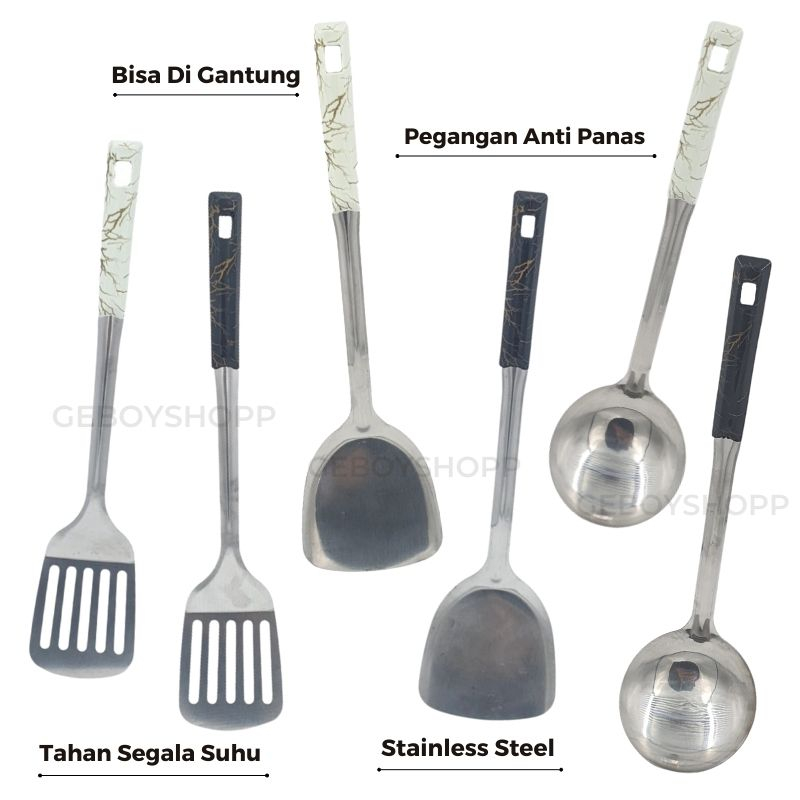 Spatula / Centong / Sendok Sup Stainless Steel Gagang Marbel