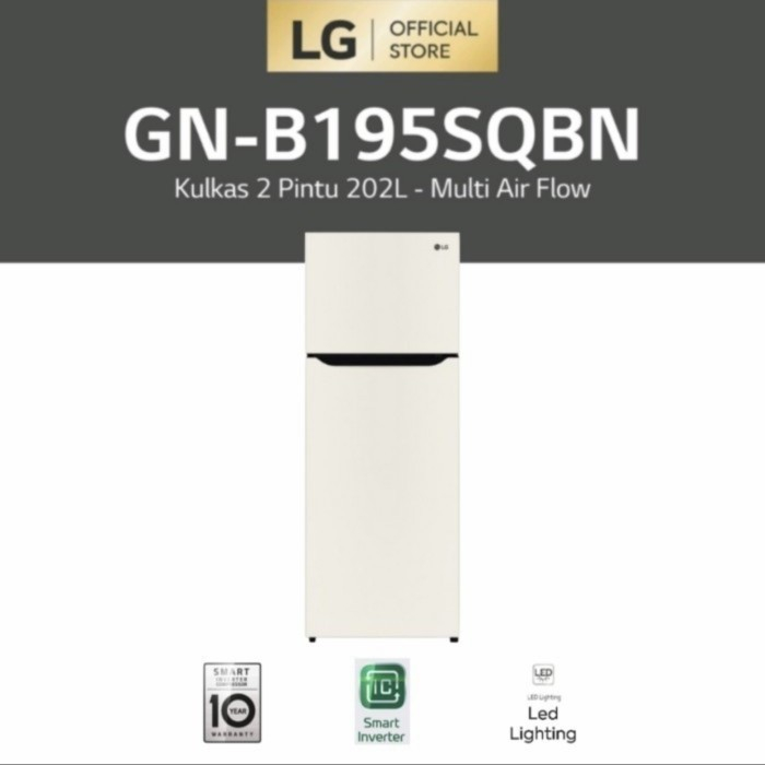 Kulkas LG GN-B195SQBN B195SQBN 2 Pintu 195 SQBN WHITE BEIGE PUTIH inverter Garansi Resmi 10 Tahun