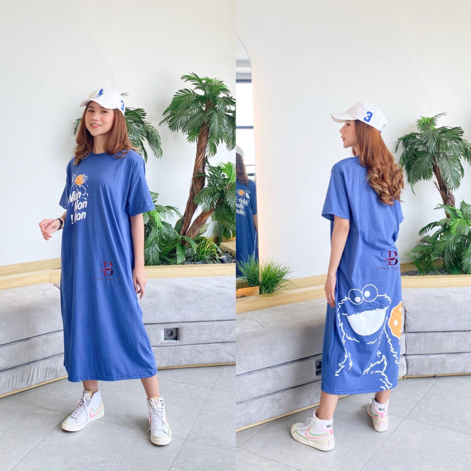 Kaos Lolita dress wanita oversize printing katun combed LD 125cm beautyhijab