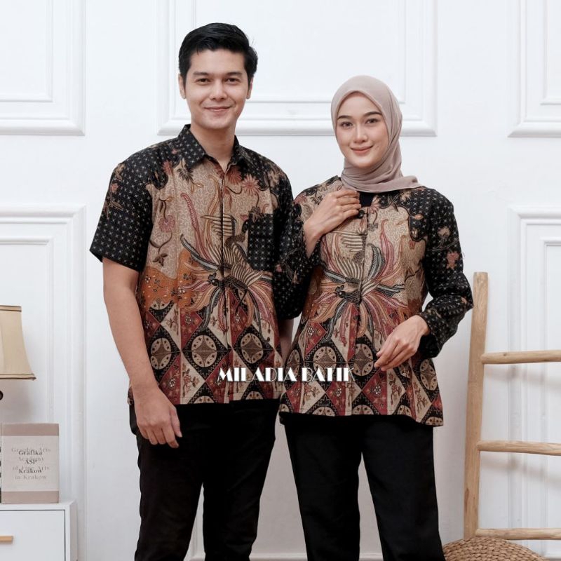 Baju Batik Atasan Wanita Couple Batik Blus Kancing Depan Lengan Panjang