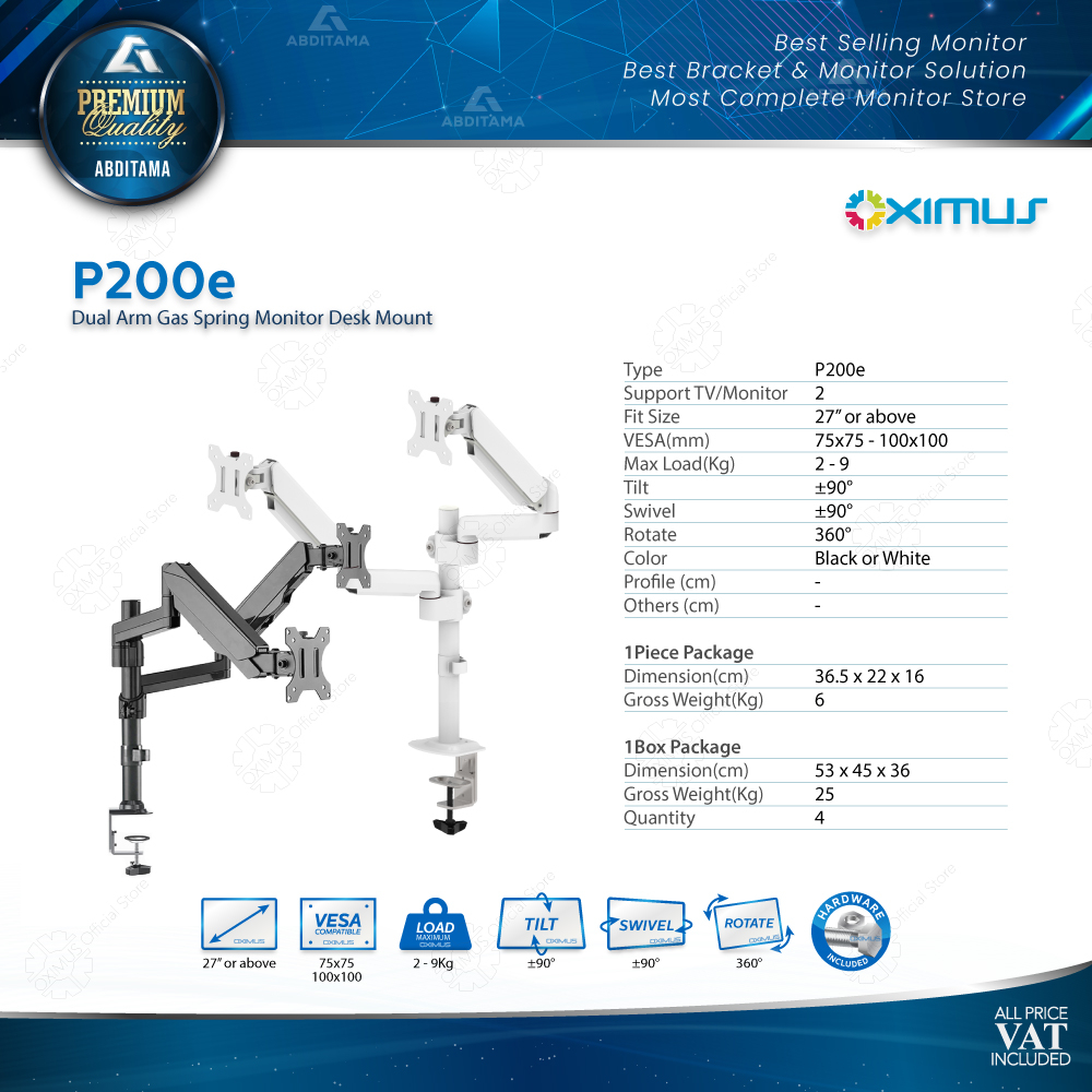 BRACKET MONITOR DESKMOUNT GAS SPRING OXIMUS P200e TILT SWIVEL ROTATE