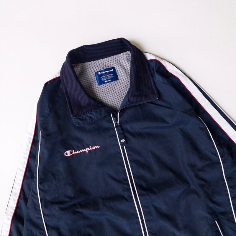 Jaket Vintage Champion Script Logo Two Tone Colorblock Windbreaker Jacket