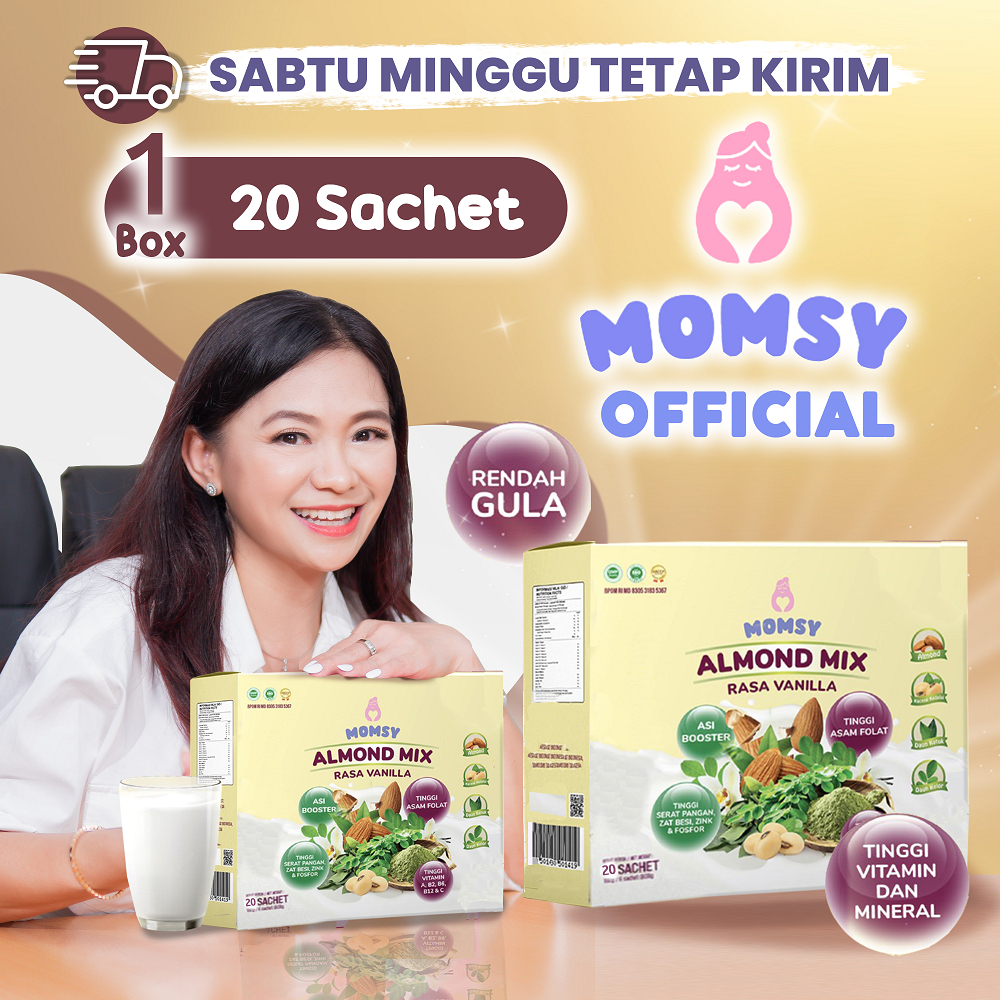 Momsy Susu Pelancar ASI Booster Almond Mix Rasa Vanilla Menyusui Rendah Gula HALAL BPOM