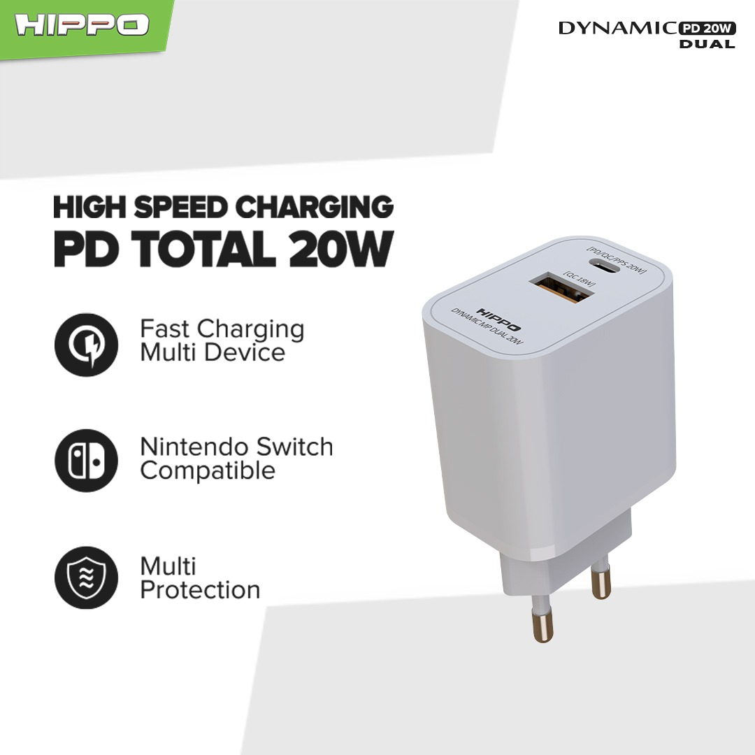 Hippo Adaptor Dynamic PD 20W Type C Quick Fast Charging Original Adapter Kepala Casan Colokan Charger Rumah Power Delivery QC