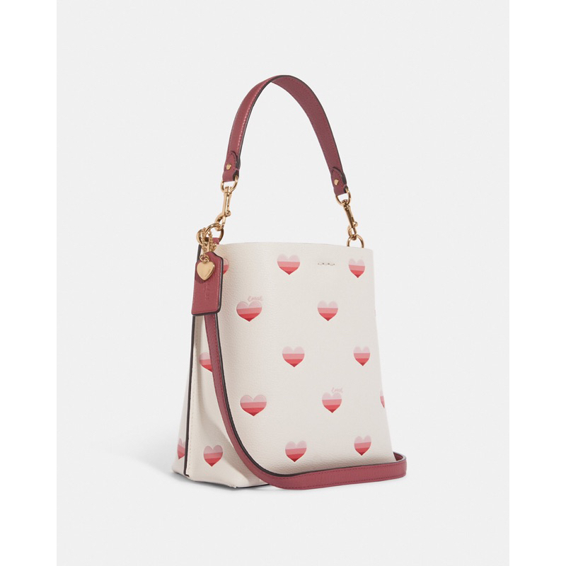 Coach Mollie Bucket Bag 22 With Stripe Heart Print (CA 249)