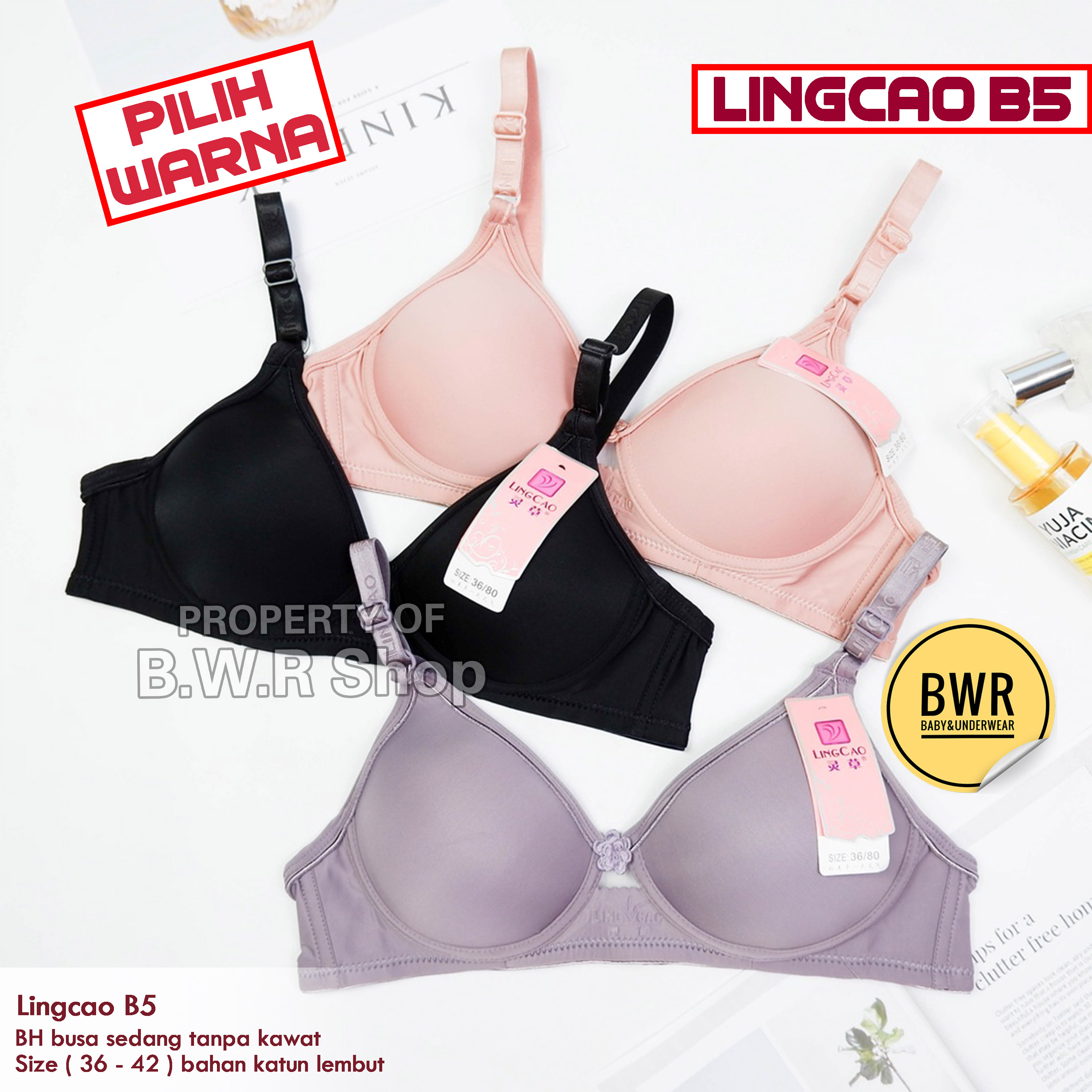 Bh LINGCAO B5 Original / Bra Push Up Bh Busa Tanpa Kawat Lingcao - Bwr