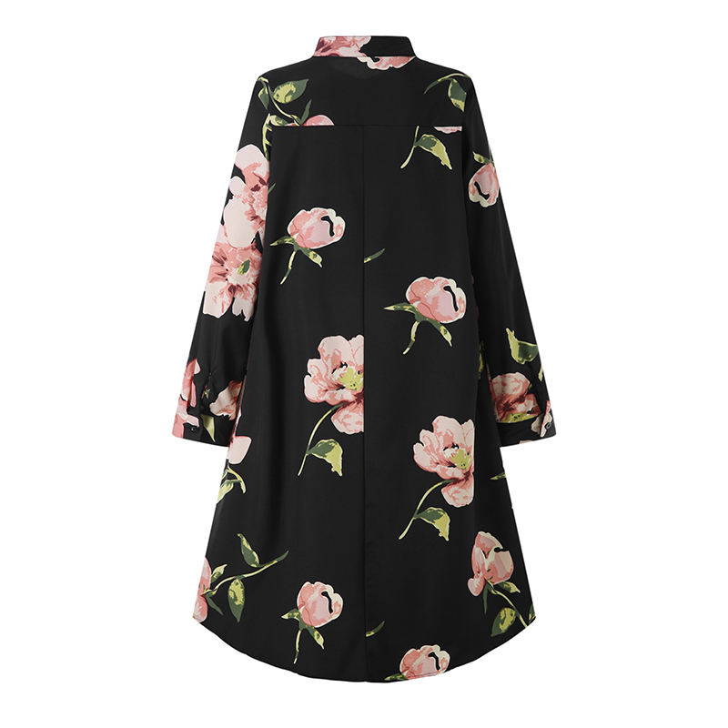 ZANZEA Women Long Sleeved Button Cuffs Retro Floral Printed Stand Collar Blouse