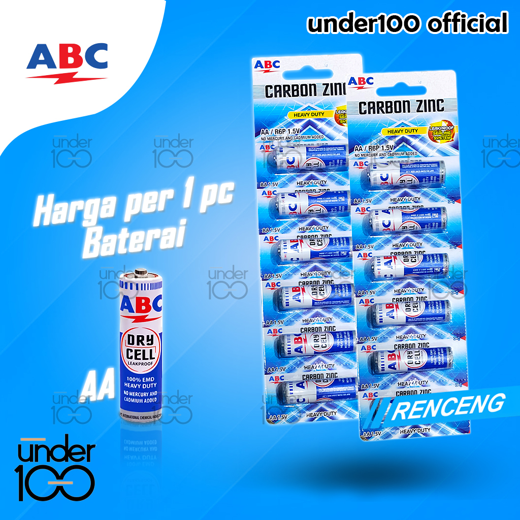 ❤ Under100 ❤ Baterai ABC AA 1.5V Renceng R6 Biru &lt; harga per 1 pc &gt; Baterai Carbon Zinc Heavy Duty