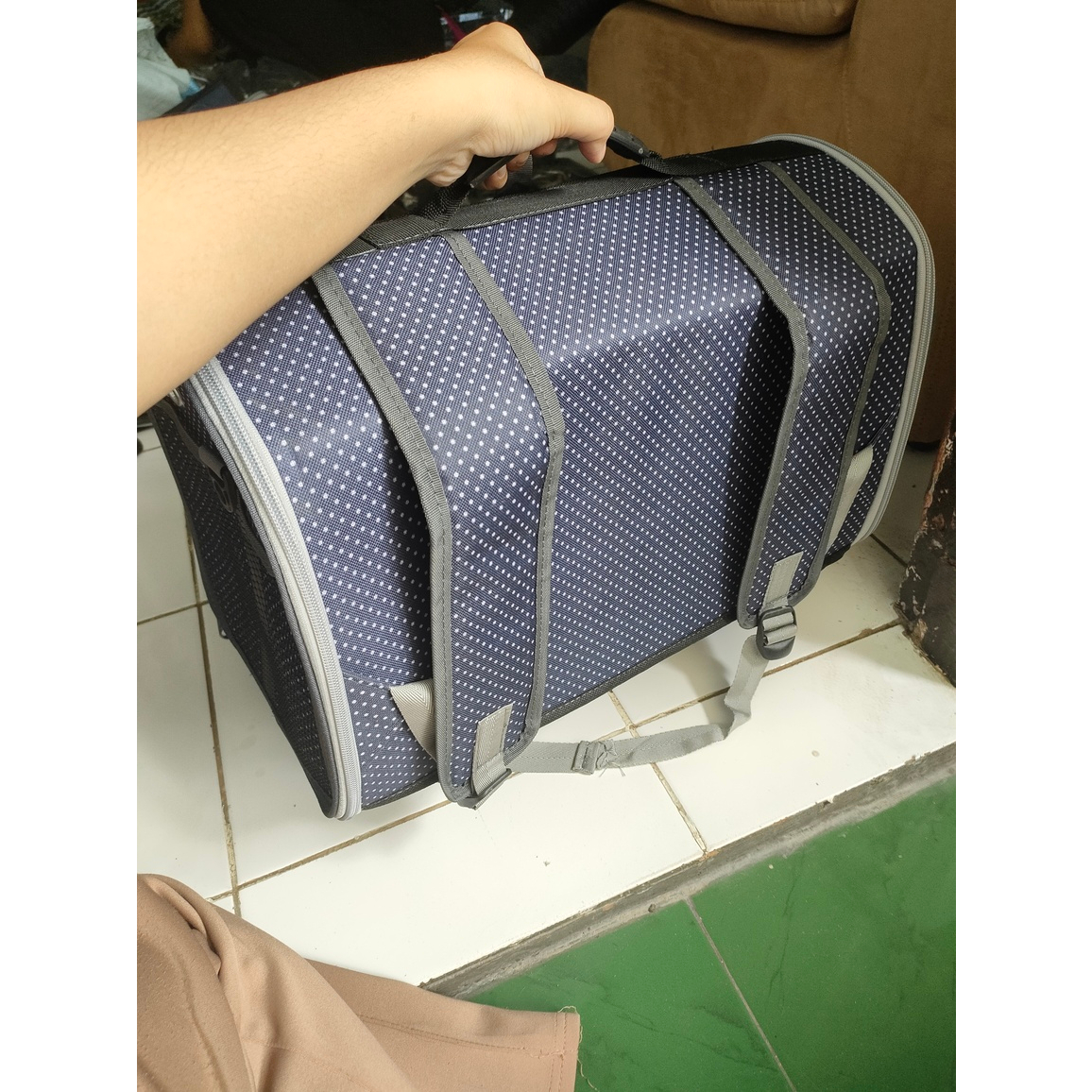 SALE Tas Kucing Reject Layak Pakai/ Ransel 3in1 Navy Polkadot