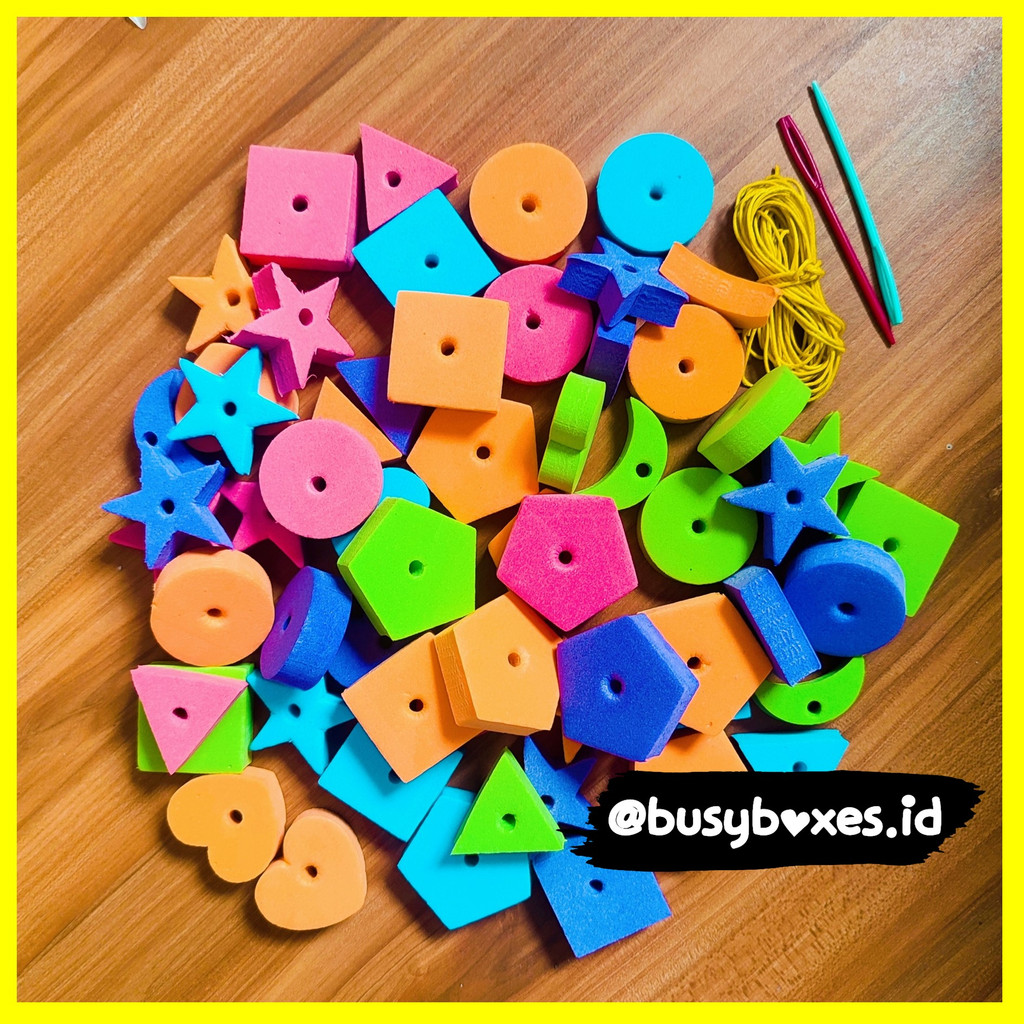 [busyboxes.id] Mainan anak edukasi anak 1 2 3 tahun laki laki perempuan mainan edukasi Montessori meronce aneka bentuk foam / aktivitas anak preschool TK / mainan edukasi murah