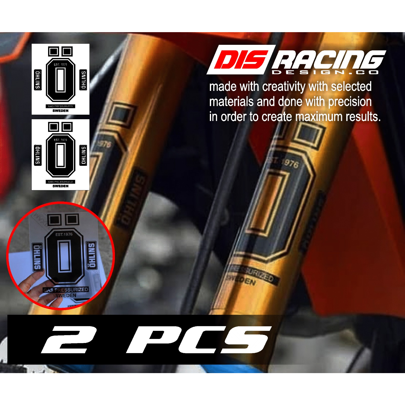 Sticker stiker shock teleskopik, USD OHLINS GAS PRESSURIZE SWEDEN