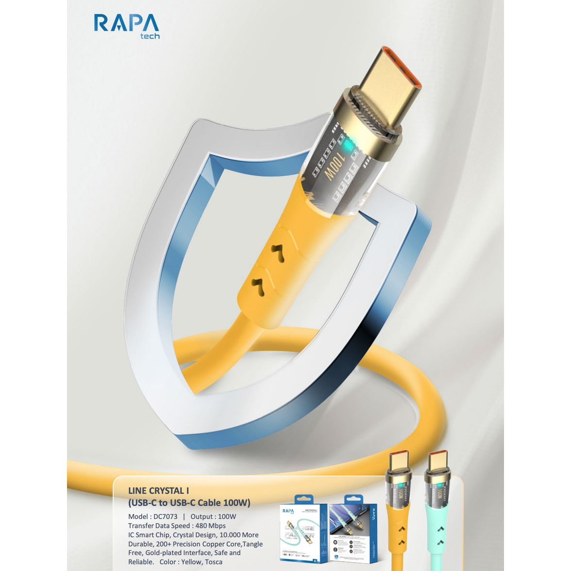 RAPAtech DC7073 LINE CRYSTAL I USB-C to USB-C Cable 100W