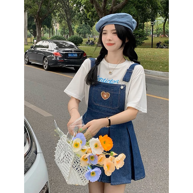 ROK JEANS DENIM IMPORT WANITA CUTE OVERALL SKIRT MX581
