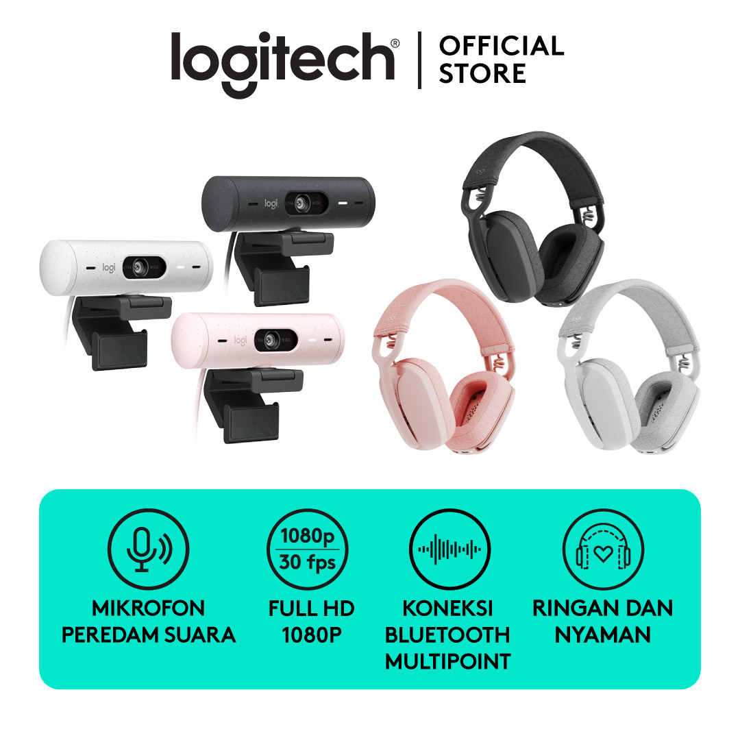 [BUNDLING] Logitech Brio 500 webcam Full HD 1080P x Logitech Zone Vibe 100 Wireless Headphone