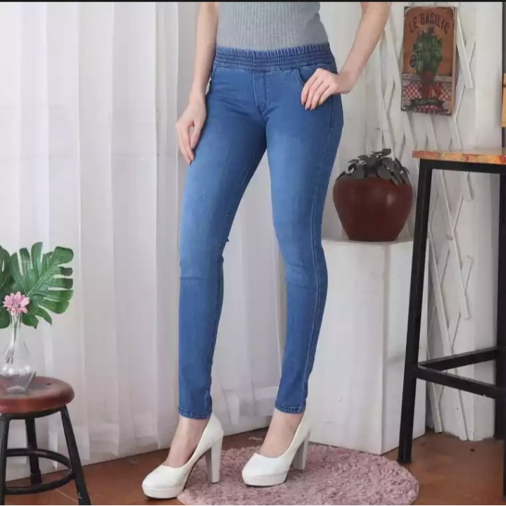 Celana Jegging Jeans Karet Pinggang Slimfit | Celana Cewek Legging