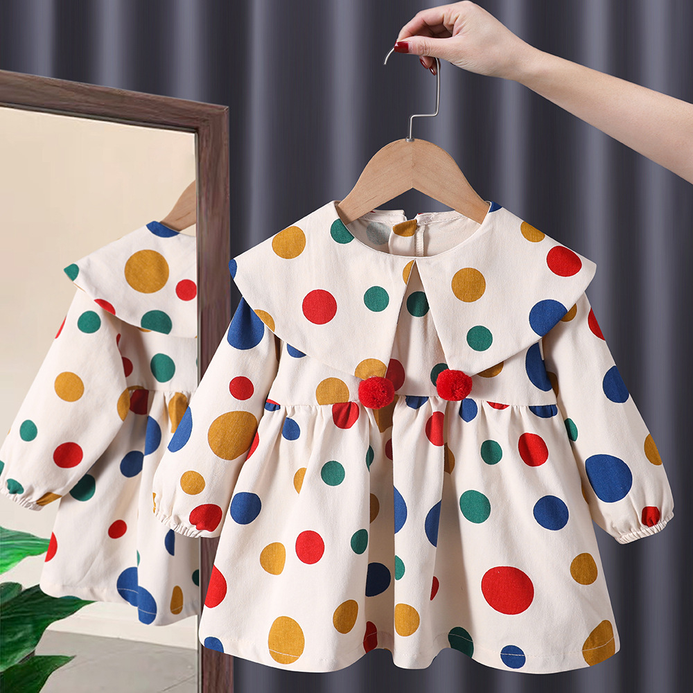 [Brandedbaby] 1T-5T Dress Casual Anak Perempuan Polkadot Style Korea Import Lengan Panjang