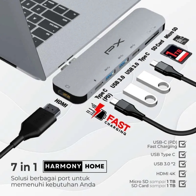 Hub Converter Type C 3.1 to HDMI 4K USB Macbook 7 in 1 PX UCH27 Converter Hub Adapter 7 in 1 Type C 3.1 to HDMI 4K USB PX UCH27