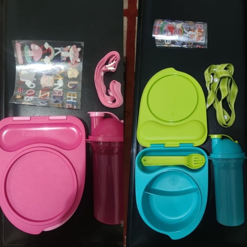 TUPPERWARE Kiddos Lunch Box Set + Botol Minum + Tali Lepas Pasang + FREE Sticker // Wadah Tempat Bek