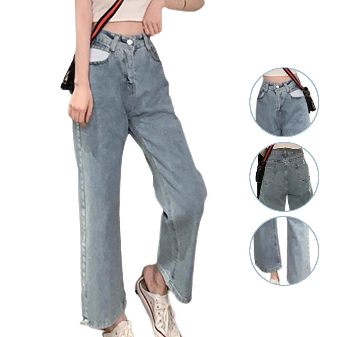 CELANA STRAIGHT JEANS WANITA  RIPPED JEANS SOBEK KOREAN PREMIUM HIGHWAIST-SOSOYO