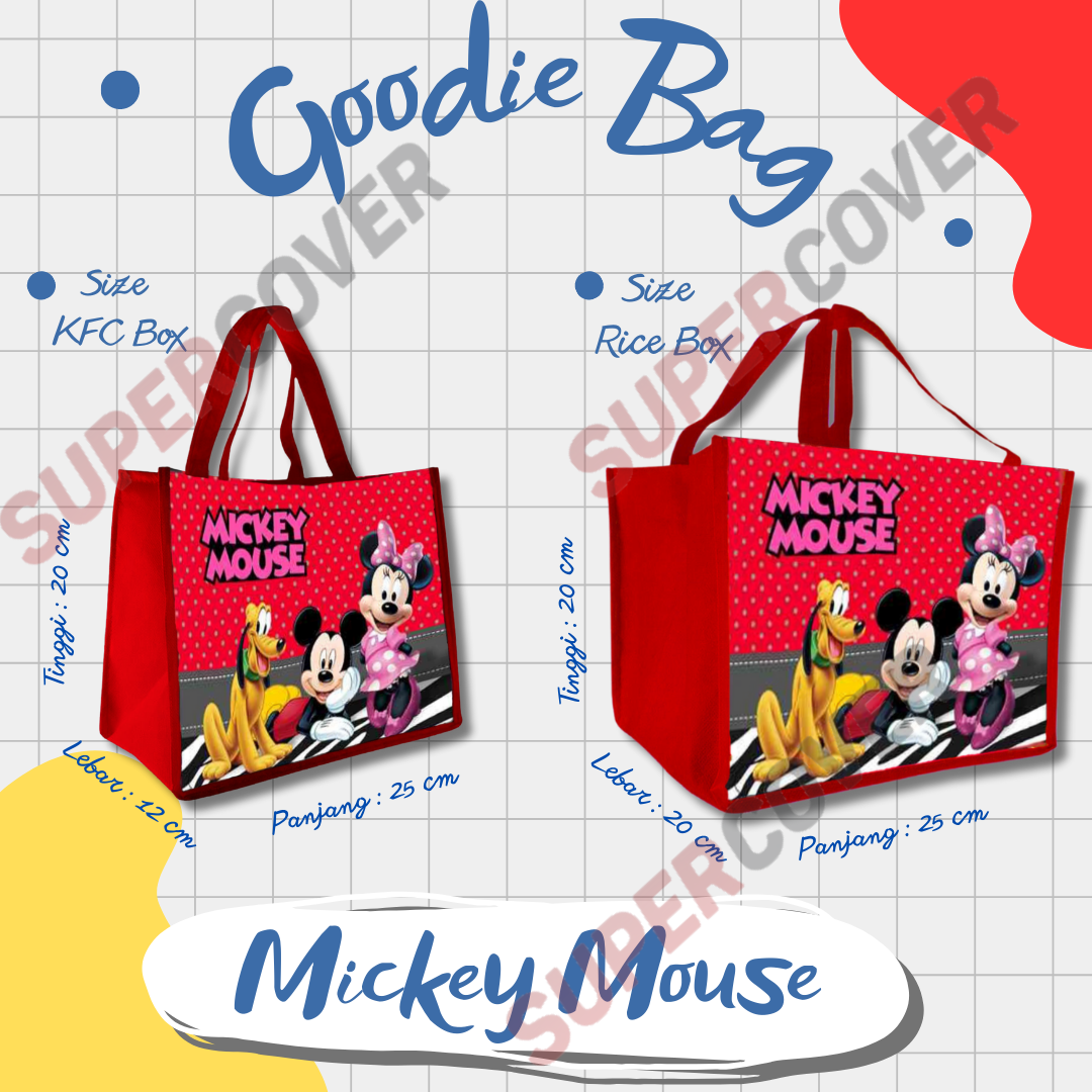 

Goodie Bag Gambar Kartun Karakter MICKEY MOUSE Warna MERAH Termurah Dan Terlaris Untuk Acara Ulang Tahun, Aqiqah, Sunatan Dan Lain lain.