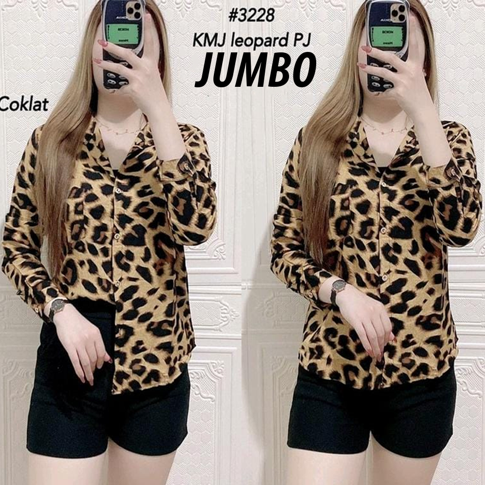 KEMEJA LEOPARD JUMBO LD 125 WANITA LENGAN PANJANG TERBARU 2023