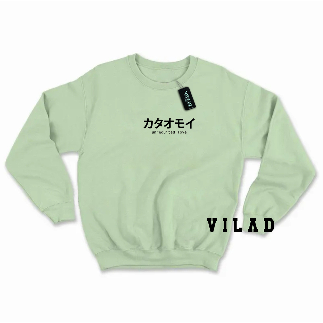 VASPLY Sweater Crewneck Pria Wanita Oversize Unreq Love Tulisan Jepang Bahan Fleece Tebal Premium Distro