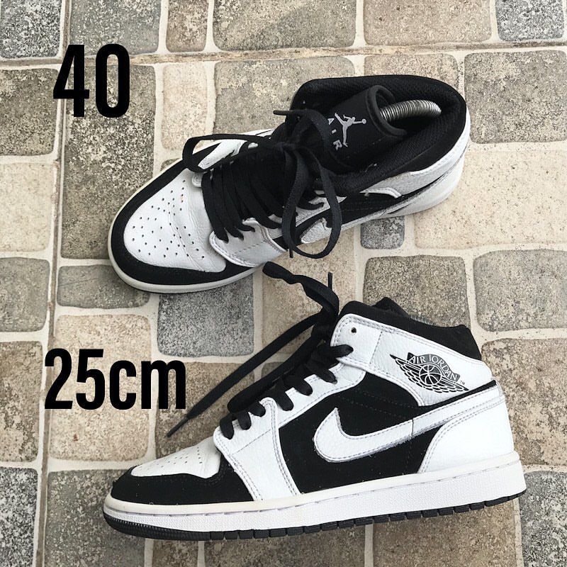 Sepatu Sneaker Sneakers Pria Cowok Nike Air Jordan 1 Mid White Black Panda Toe AJ5G