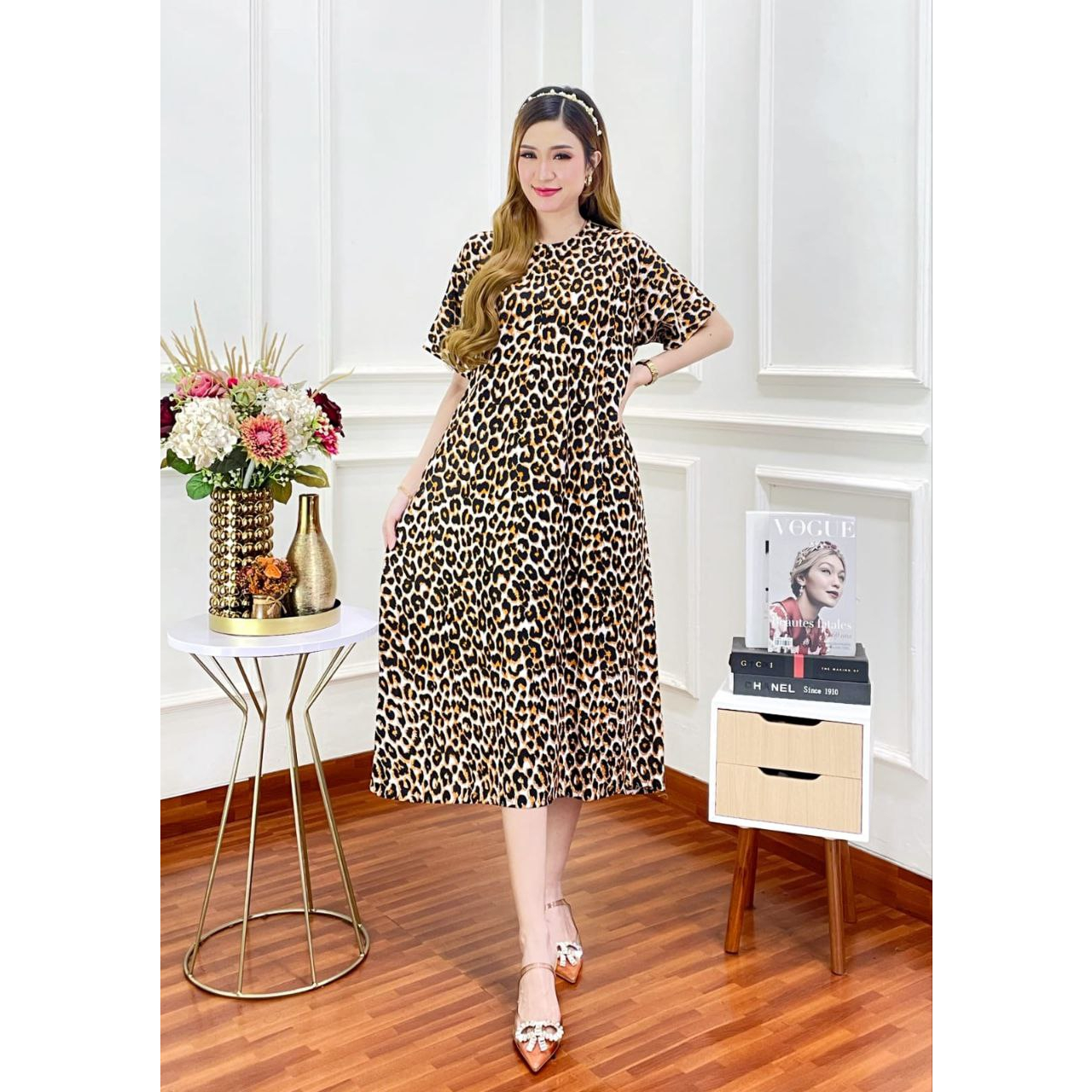 paket hemat daster viral tiktok 2023 dress cantik ibu muda baju tidur leopard Ld114cm Pb115cm