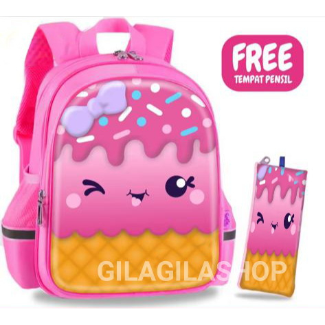 GGS tas sekolah es cream anak perempuan tas ransel sekolah sd tas sekolah gambar lucu tas sekolah tas backpack new 2023