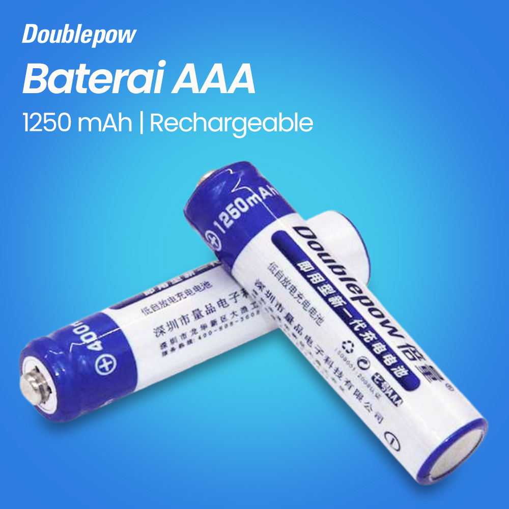 DOUBLEPOW Batu Baterai Cas Alkaline Rechargeable AAA 1250mAh 2 PCS