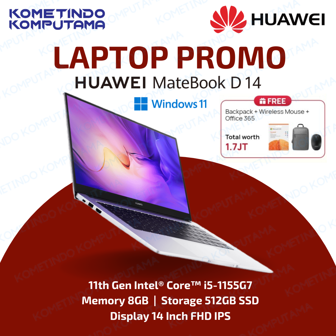 HUAWEI MateBook D14 i5-1155G7 8GB 512GB SSD 14&quot; FHD IPS W11 Garansi Resmi