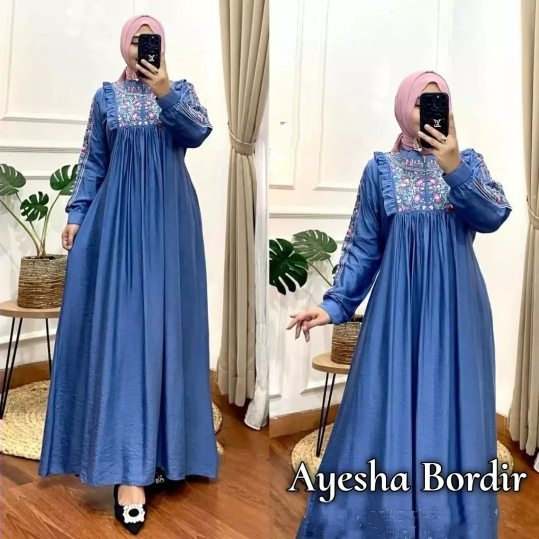 Baju Wanita Gamis Bordir Ceruty Babydoll Full Furing Ayesha Dress Gamis Busui Baju Pesta Wanita Muslim