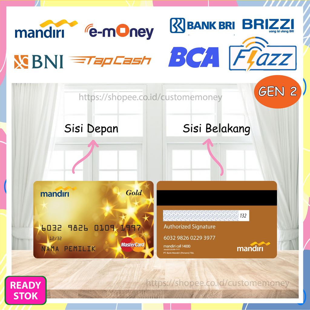 KARTU EMONEY DESIGN KARTU MASTER CARD GOLD STARS ETOLL E-MONEY MANDIRI FLAZZ GEN 2 TAPCASH BRIZZI - 2 SISI